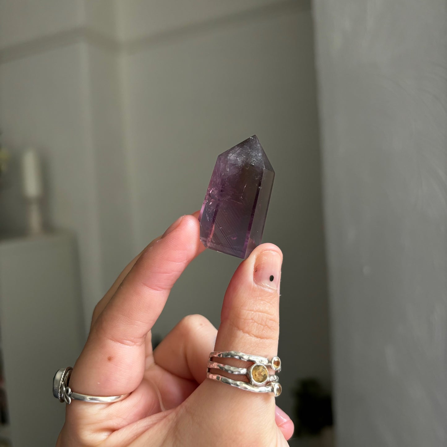 Small Amethyst X Smoky quartz point E (High-grade)