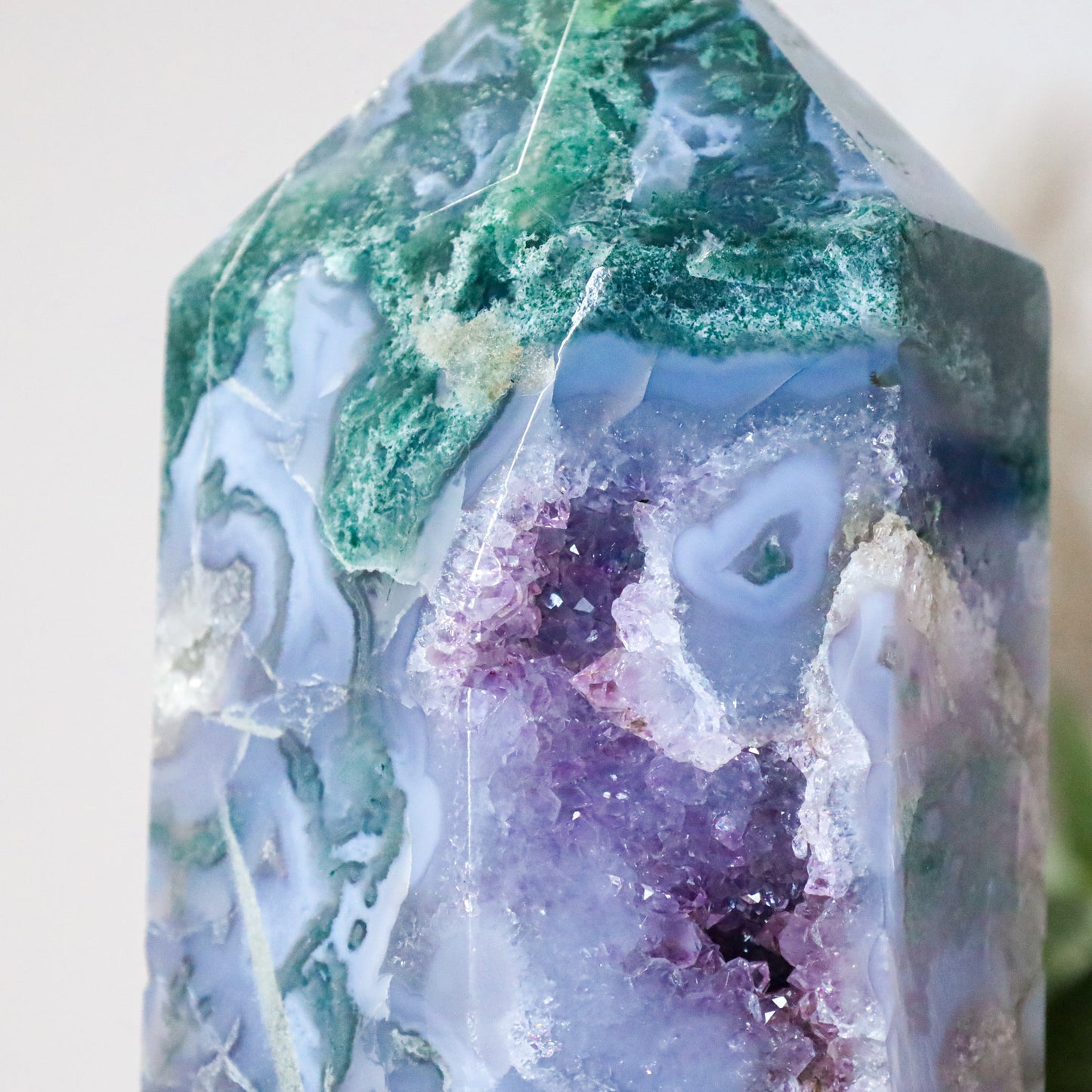 Moss Agate X Amethyst tower C (High grade & Very rare)witchy marketwitchy marketfghfdMoss Agate X Amethyst tower C (High grade & Very rare)