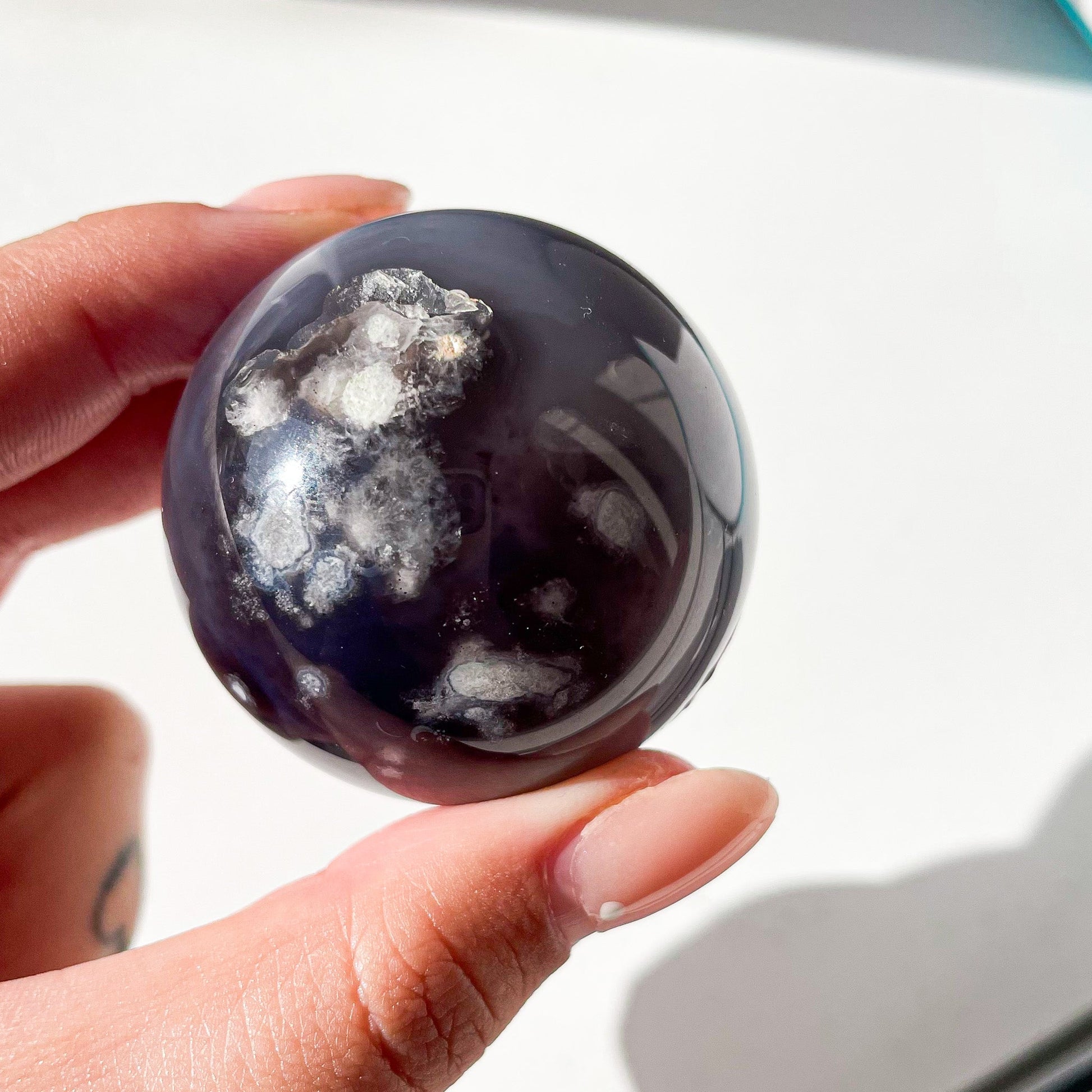 Black flower agate sphere Cwitchy marketwitchy marketgfflmsBlack flower agate sphere C